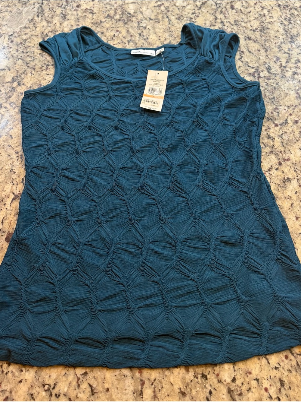 JohnPaulRichard Teal Textured Cap-Sleeve Top
